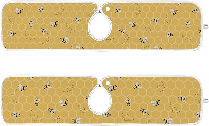 Kitchen Faucet Absorbent Mat,Bees Honey Honeycombs Water Splash Guard for Sink, Faucet Drip Catcher Thicken Sponge Microfiber Faucet Water Catcher Mat Sink Absorbent Mat for Kitchen 14x5in 2 Pack