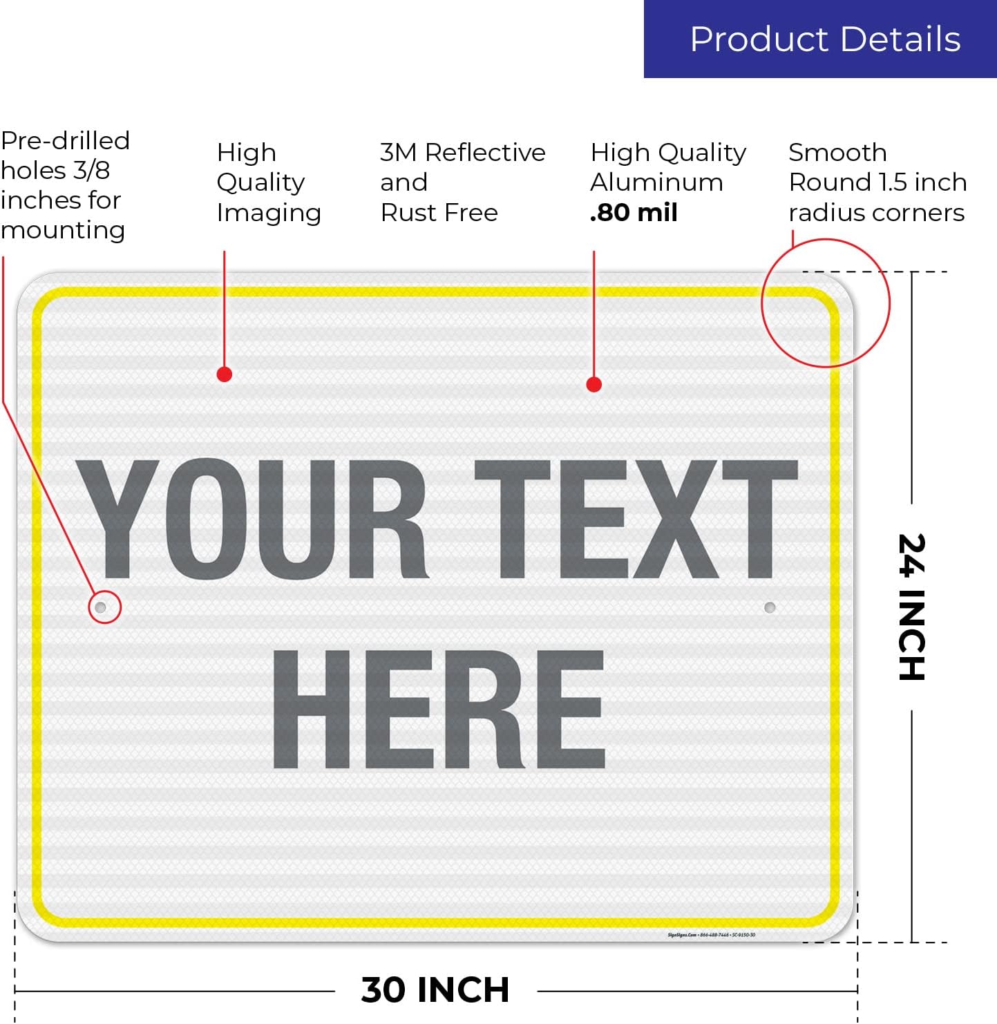 Personalized Custom Customize for Office, Business, Workplace, Home, Airbnb, Delivery Yellow Sign, 24x30 Inches, 3M EGP Reflective .080 Aluminum, Fade Resistant, Made in USA by Sigo Signs