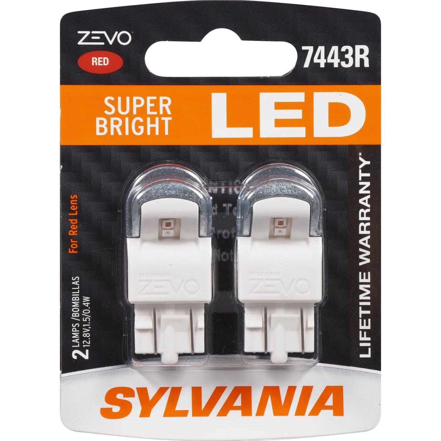 Sylvania 7443 T20 Zevo Led Red Bulb - Bright Stop & Tail Light, 2-Pack