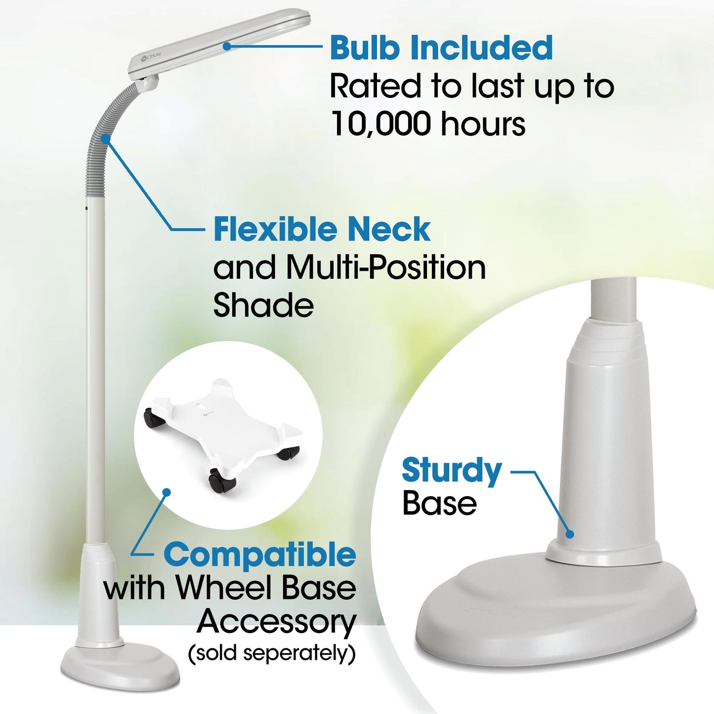 Ottlite Standing Floor Lamp - Adjustable Neck, 24W Compact Fluorescent, Off-White, Large, Model L24554-Shpr For Home & Office