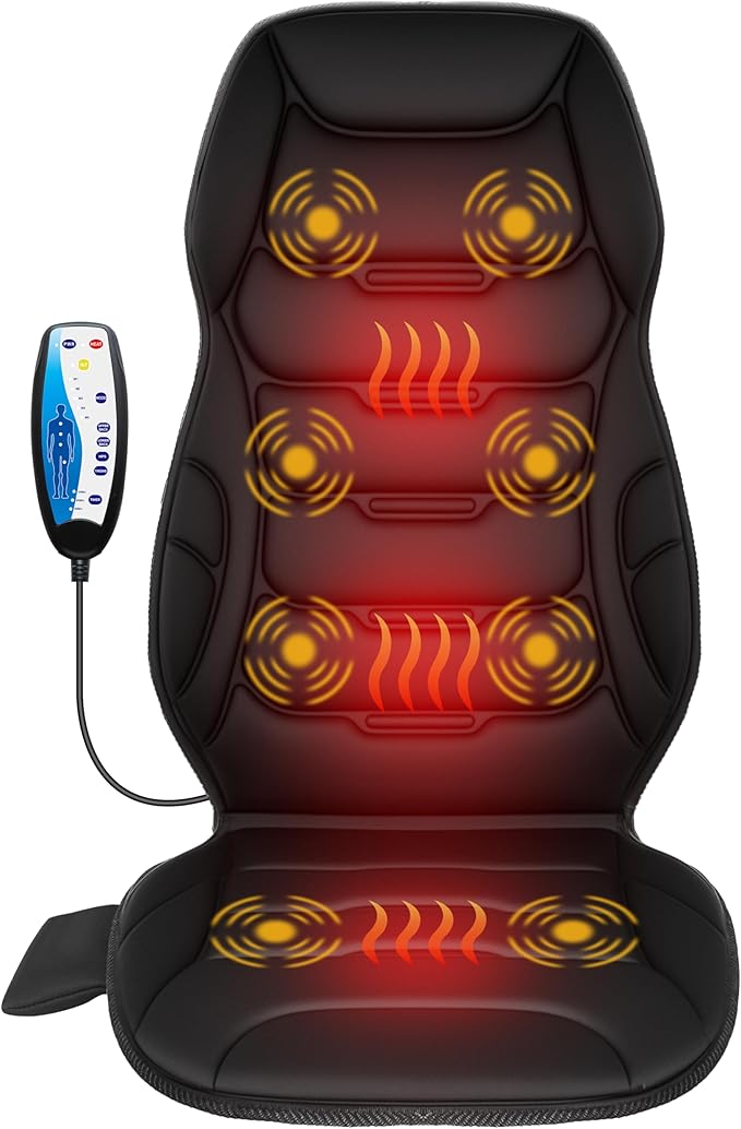 COMFIER Back Massager with Heat, Vibration Massage Seat Cushion with 8 Massage Nodes & 5 Modes, Adjustable Chair Massager ...