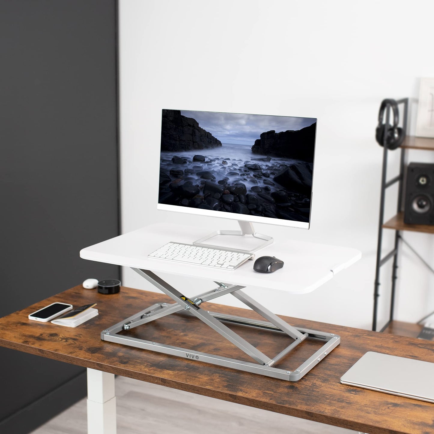 Vivo Economy Single Top Height Adjustable 29 Inch Standing Desk Converter, Sit Stand Tabletop Monitor And Laptop Riser Platform