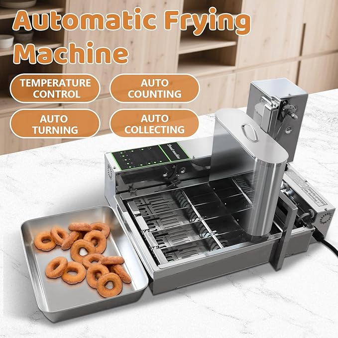 HNZXIB 1750pcs/hour Mini 4-Row Donut Maker, Automatic Donut Machine, Commercial Doughnut Frying Maker, 5 Gears Adjustment, 110V 60Hz, 2000W, Stainless Steel, for Cafes, Bakeries, Restaurants