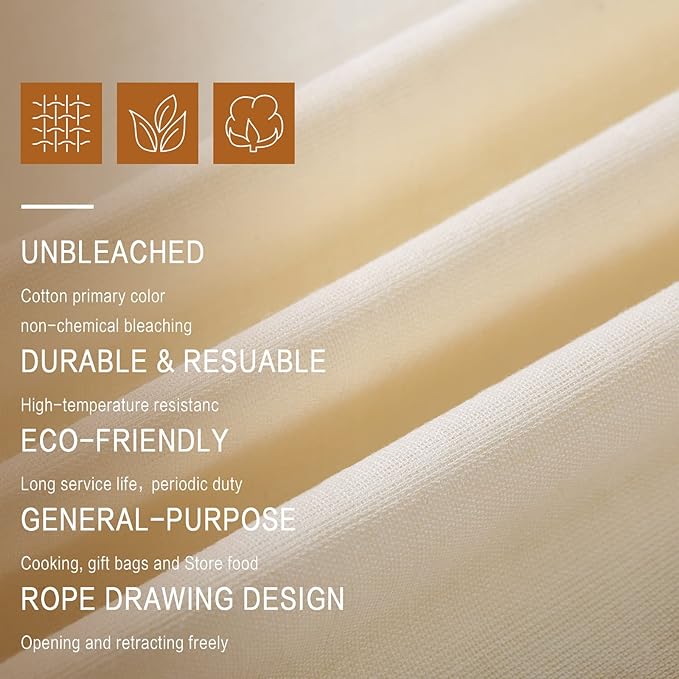Tatuo 50 Pcs 12 x 15 Inches Cotton Bags with Drawstring Large Reusable Produce Bags Linen Empty Storage Pouches Canvas Fabric Sachet for Bread Food Storage