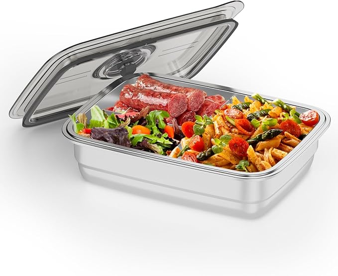 Stainless Steel Food Containers - 1.0L 304 Stainless Steel Containers with Lids for Electric Lunch Box, Removable T-Shaped Partition, Dishwasher Safe