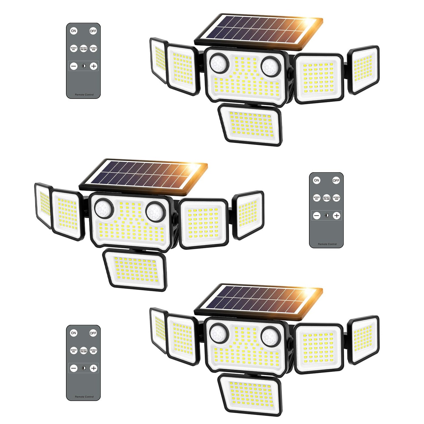 SZPOWER 6000LM Solar Flood Lights, 6 Heads with 2 Motion Sensors, Remote Control, Black, Model SZC10AS6-TY, 3 Pack
