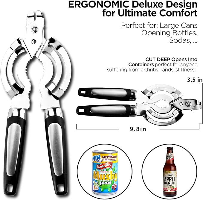 Jar Opener, Multi Jar Opener for Weak Hands, Stainless Steel Jar Lid Opener, Beer Bottle Opener for Arthritic Hands, Seniors with Arthritis