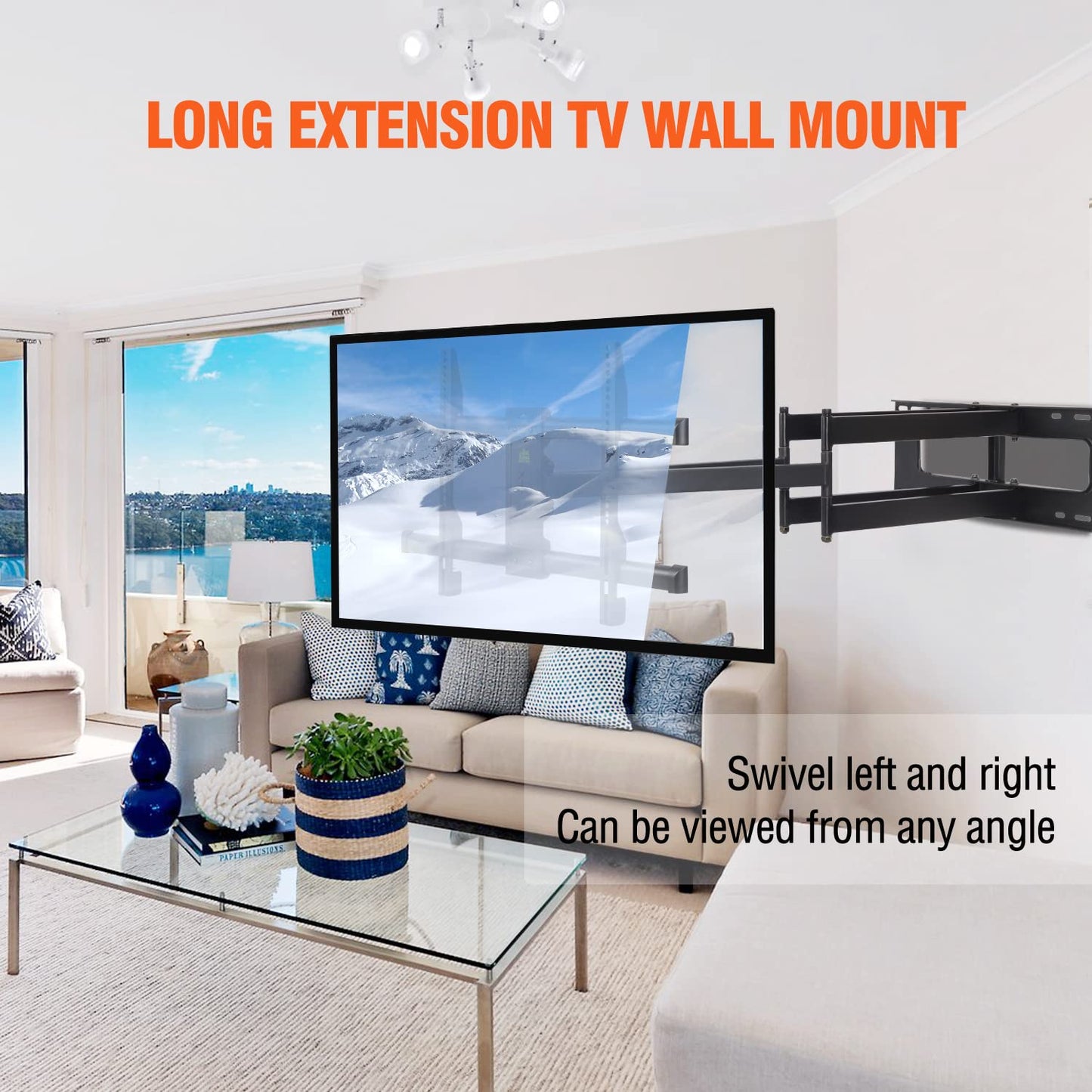 Heavy Duty Long Arm TV Wall Mount with 43" Dual Articulating Arms for Most 50-90 inch Screens, Full Motion TV Mount Swivel Tilt tv Bracket Holds 198lbs,16”,18”,24” Studs VESA 600x400MM FORGING MOUNT