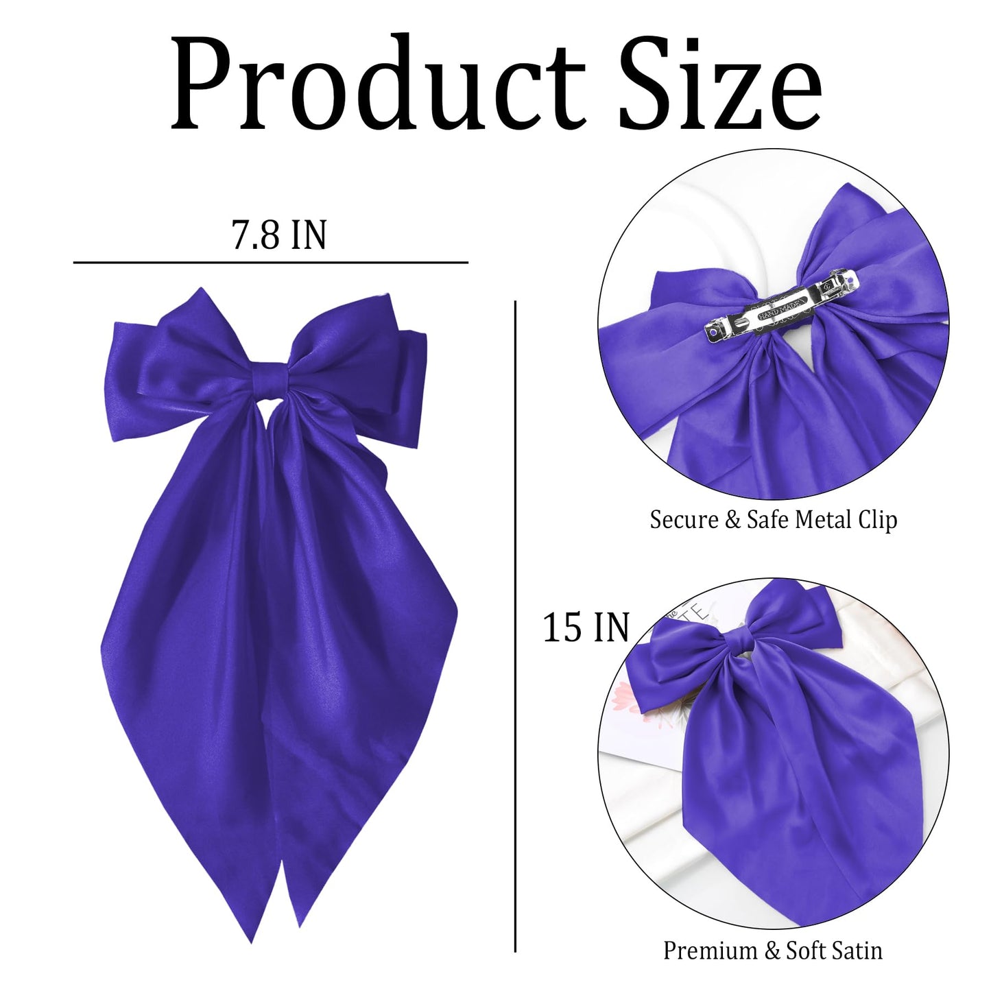 Hair Bows for Women Girls - Silky Satin Bow Hair Clip with Long Tail Ribbons - Halloween Hair Accessories (Purple,1Pcs)