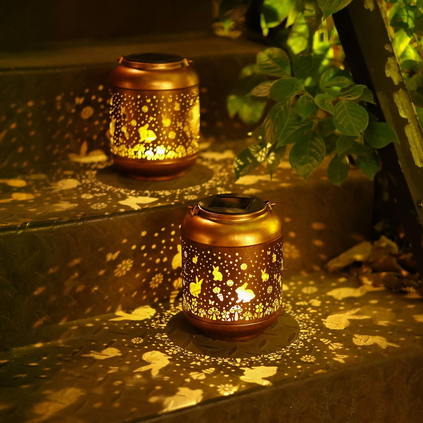Rabbit Solar Lanterns Outdoor Waterproof Garden Decor Solar Lights Bunny Gifts For Women Mom Grandma Metal Outside Decoration Hanging Lantern For Yard Porch Patio Landscape Backyard Lawn