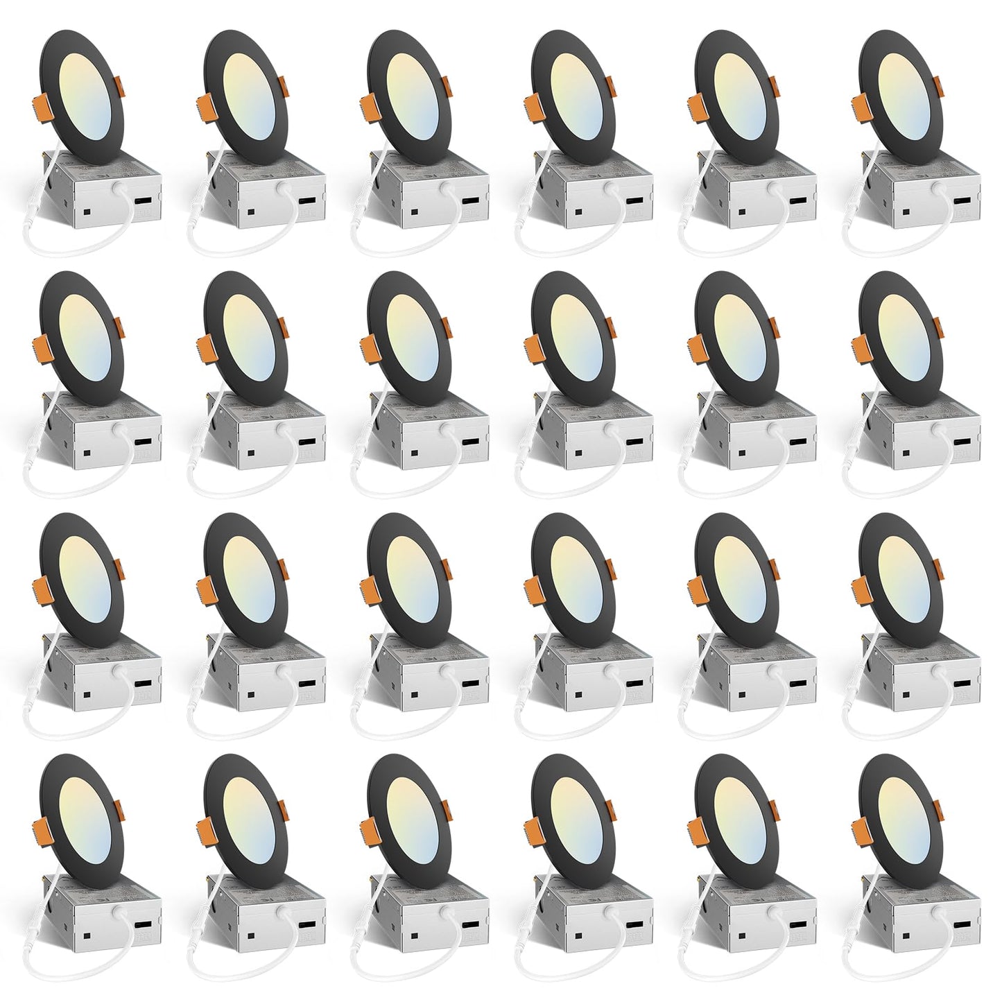 Amico 24 Pack 4 Inch Black 5Cct Ultra-Thin Led Recessed Ceiling Light With J-Box  2700K/3000K/3500K/4000K/5000K Selectable  10W Eqv 70W  Dimmable Canless Downlight  800Lm High Brightness  Etl  Fcc