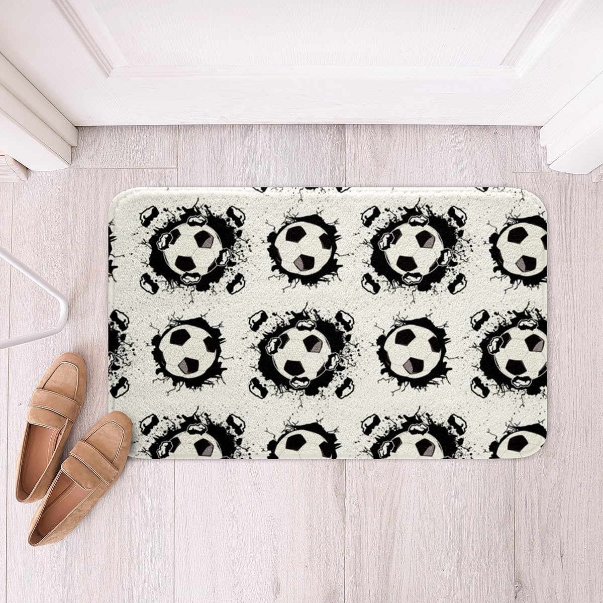 Feelyou Football Polyester Bath Rug Soccer Soft Fleece Door Carpet for Kids Boys Girls Ball Game Non Slip Bath Mat Sport Themed Bathroom Floor Indoor Doormat,20x32 Inch