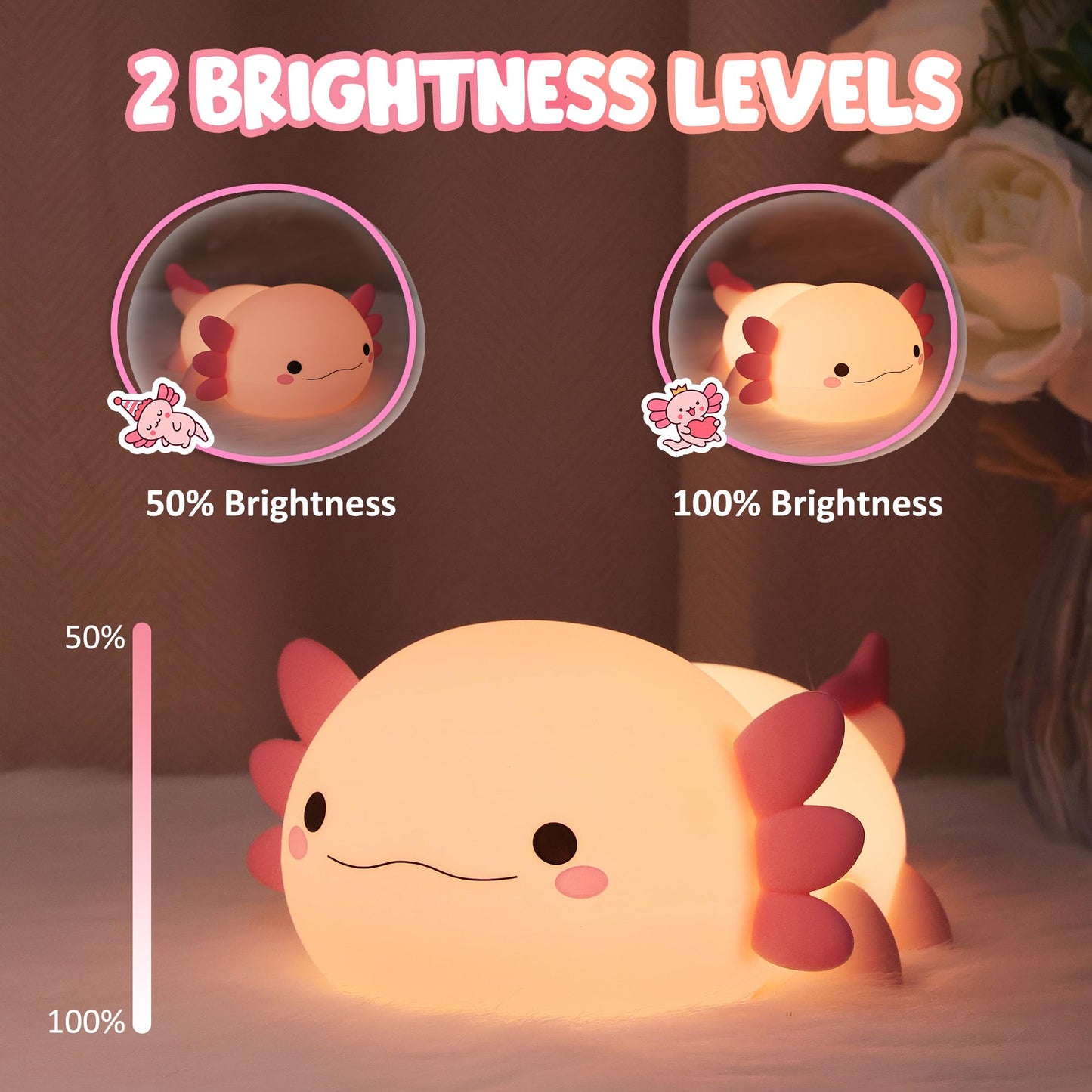 Lampeez Axolotl Gifts  Cute Axolotl Night Light  Soft Silicone Lamp Nursery Nightlight Led Touch Light  Bedroom Decor As Xmas Birthday Gift For Boys Girls