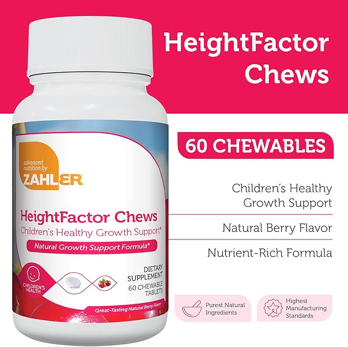 Zahler HeightFactor Chewable Tablets - Natural Kids Height Growth Supplement for Children Age 4+ Doctor Formulated Height Increase Maximizer to Grow Taller - Natural Growth Support Formula, 60 Count