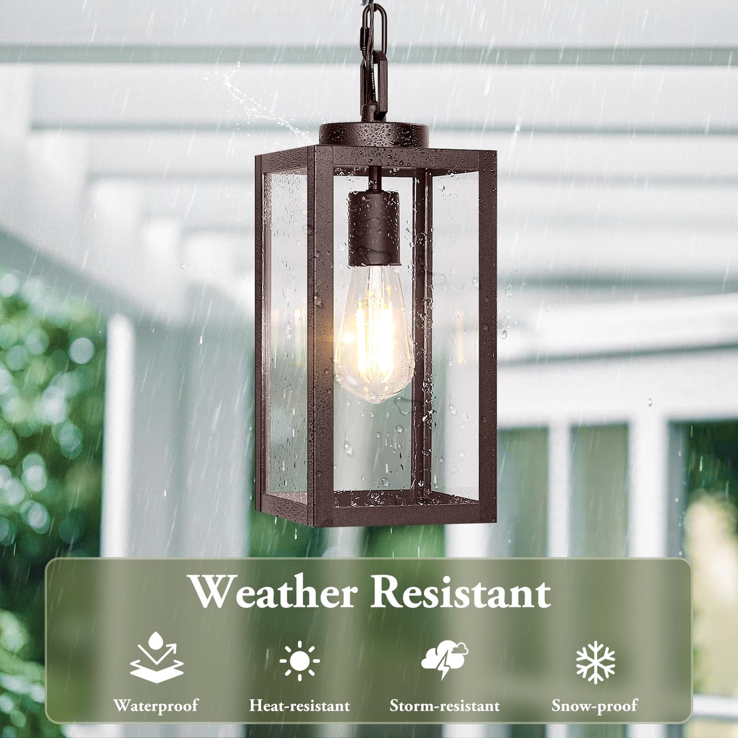 Beslowe 1-Pack Outdoor Pendant Light  13  Modern Hanging Lantern Light For Outside  Brown Exterior Pendant Lighting Fixture With Adjustable Chain  Outdoor Chandelier For Porch  Gazebo  Front Door