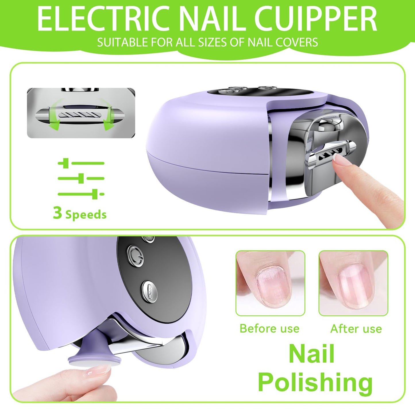 3-in-1 Electric Nail Clipper & Trimmer - 3 Speed Automatic Nail Clippers for Seniors- Rechargeable Fingernail Clipper with LED L