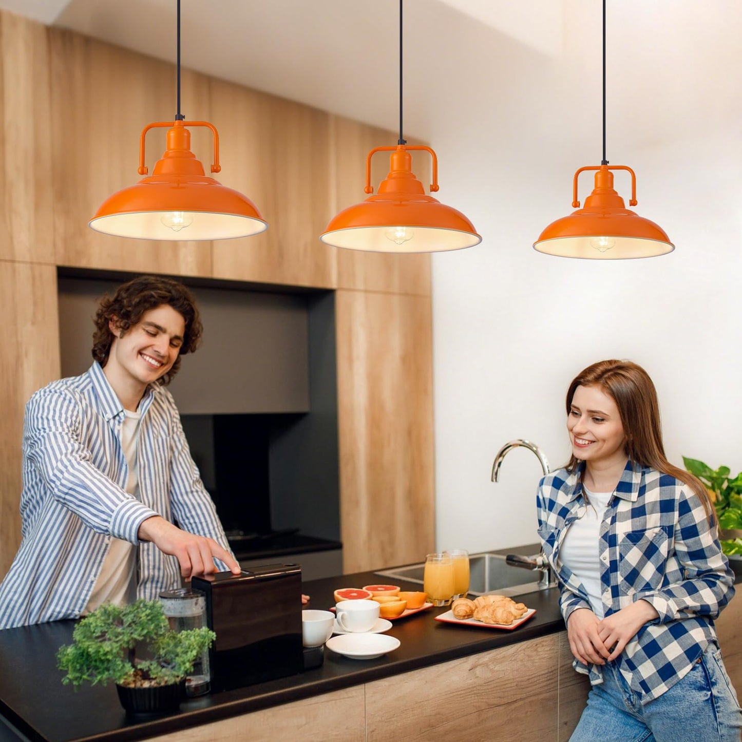 Sesiment Orange Pendant Light 12.5 Inches 3 Packs  Farmhouse Pendant Light  Industrial Pendant Lighting  Kitchen Pendant Lights  Pendant Lights Kitchen Island For Dinning Room Entryway Barn