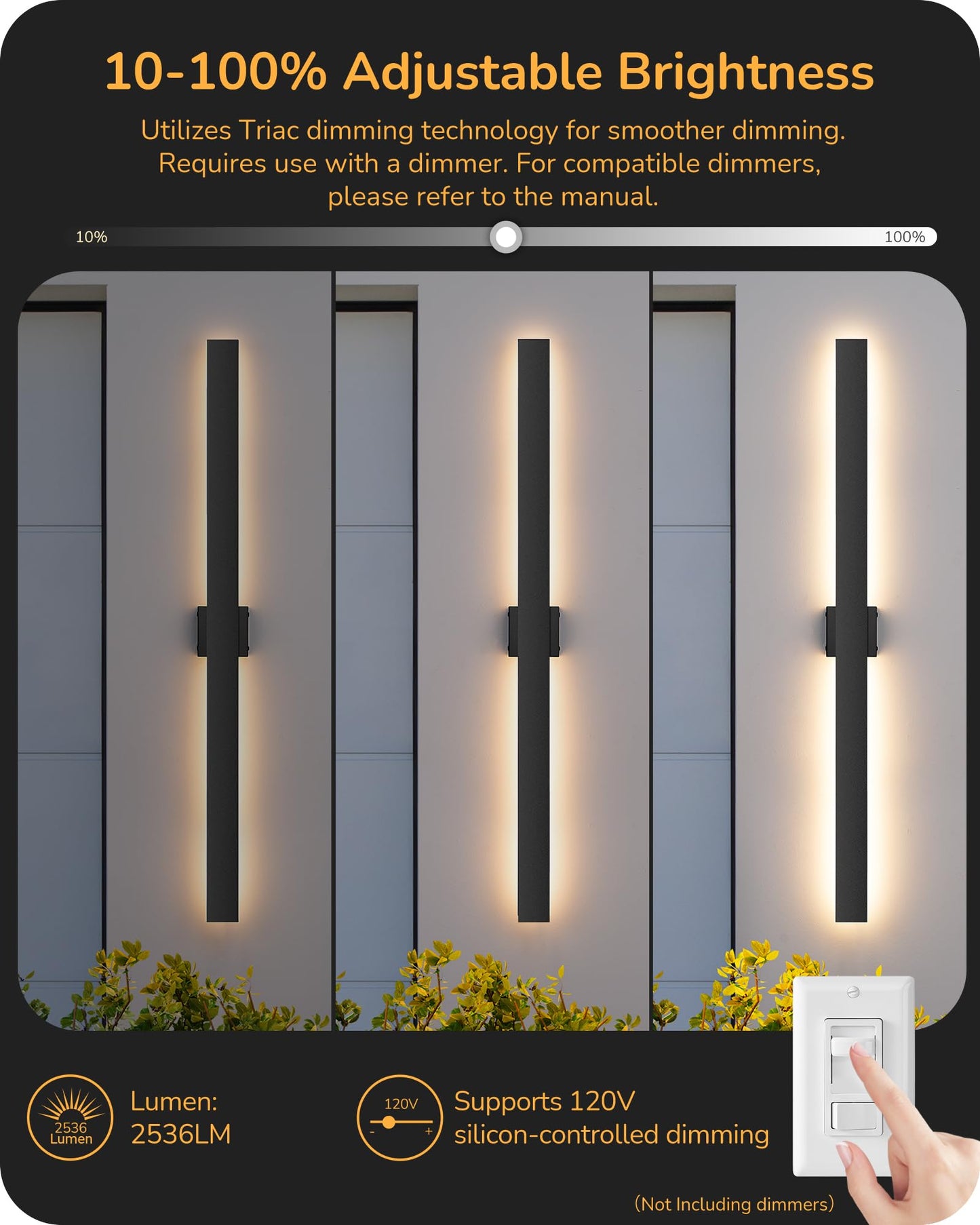 Edishine 47  Led Outdoor Wall Lights  3Cct & 10%-100% Dimmable  Ip65 Waterproof  Modern Exterior Lighting Fixtures  Linear Long Exterior Wall Light For House  Yard  2 Pack  Black