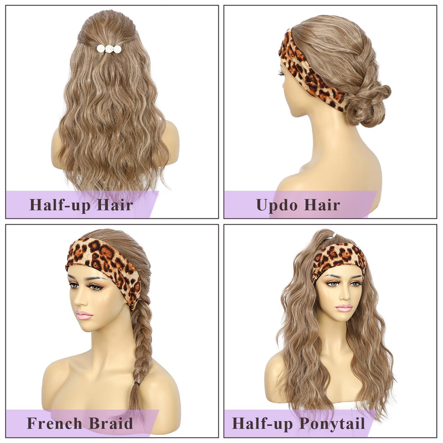 SAPPHIREWIGS Brown Headband Wigs for Women Body Wavy Headband Wigs Highlight Natural Brown Hair Put On and Go Glueless Half Wig