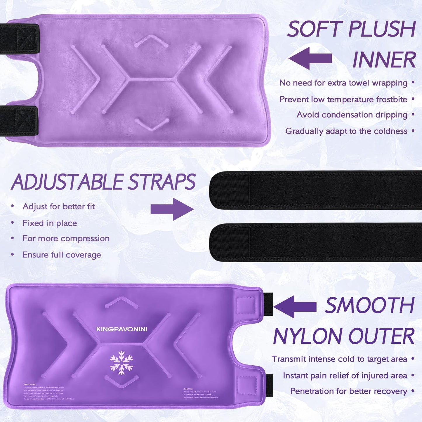 KingPavonini XXL Knee Ice Pack Wrap Around Entire Knee After Surgery, Large Reusable Gel Ice Pack for Injuries, Pain Relief, Swelling, Sports Injuries, 1 Pack (Purple)