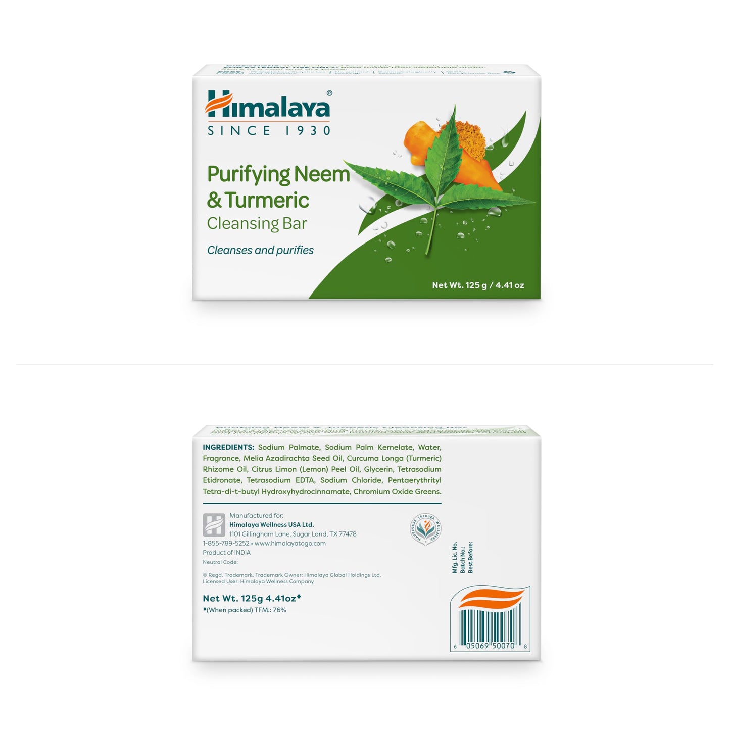 Himalaya Purifying Neem & Turmeric Cleansing Bar for Clean and Healthy Looking Skin, Free from Parabens, SLS and Phthalates, Glu