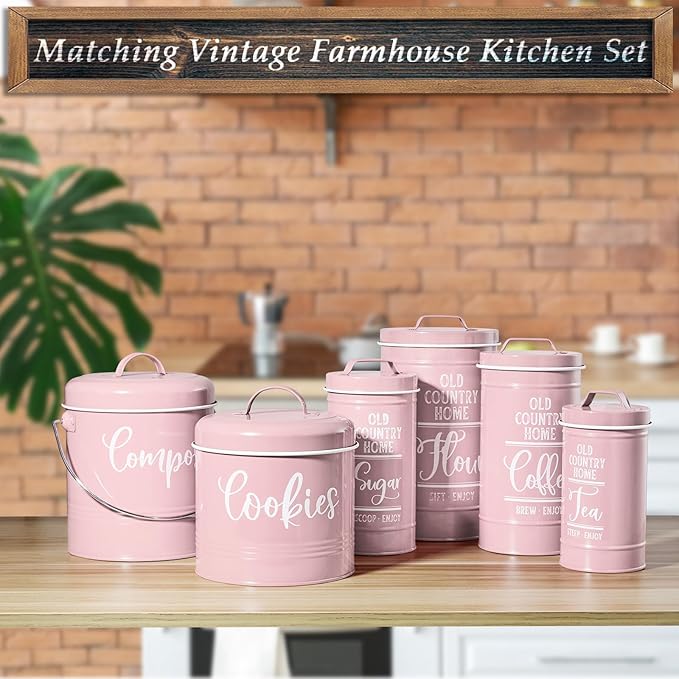 Pink Cookie Jar for Kitchen Counter, 1 Gallon Vintage Cookie Jar with Airtight Lid, Large Food Storage Container for Candy, Cookies, Dessert, Farmhouse Kitchen Decor and Accessories