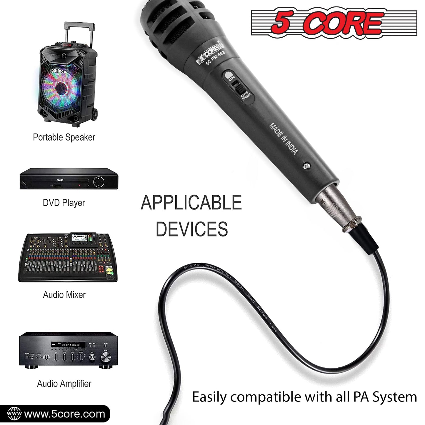 5 Core Microphone Dynamic Vocal Handheld Mic Cardioid Unidirectional Microfono W On Off Switch + Xlr Audio Cable For Singing Pm-