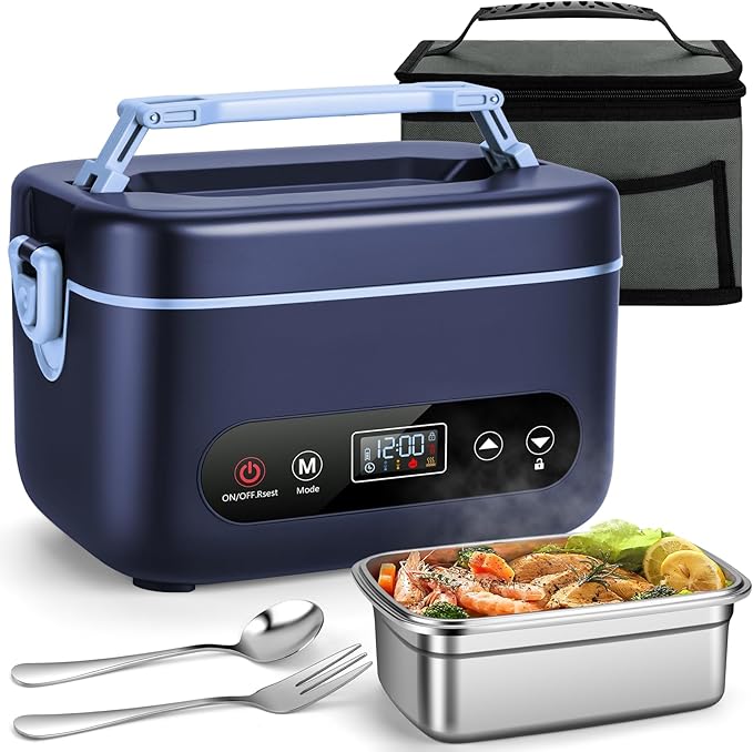 1.2L Cordless Electric Lunch Box – 20000mAh Rechargeable Portable Food Warmer with 5-Sided Heating, Auto Temperature Control, Leakproof & BPA-Free – Perfect for Office, Truck, Outdoors Blue