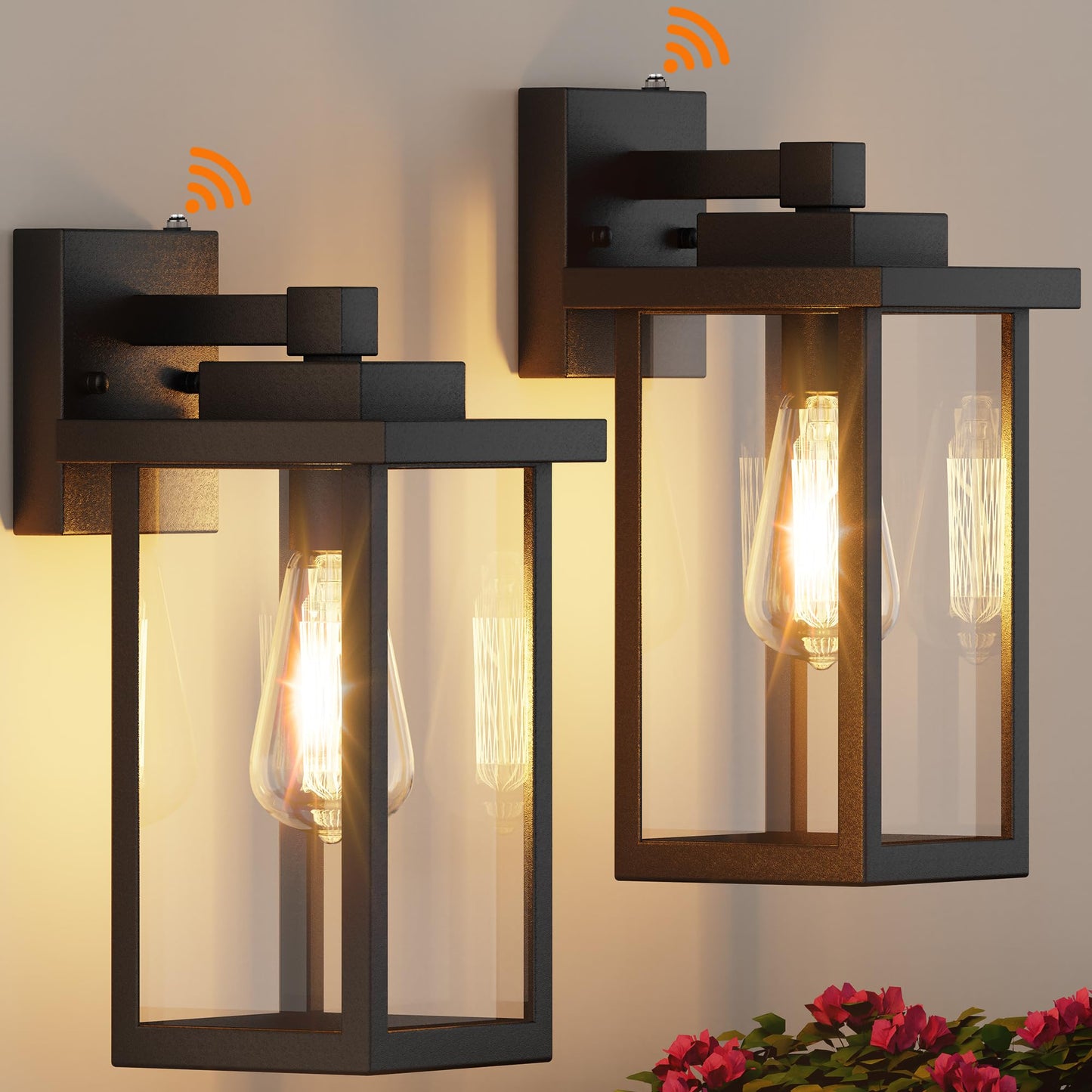 Wihtu Outdoor Wall Mount Lights, Dusk To Dawn Sensor, Waterproof Metal Sconce, 2 Pack, Black, Model Wtwl160Ab2