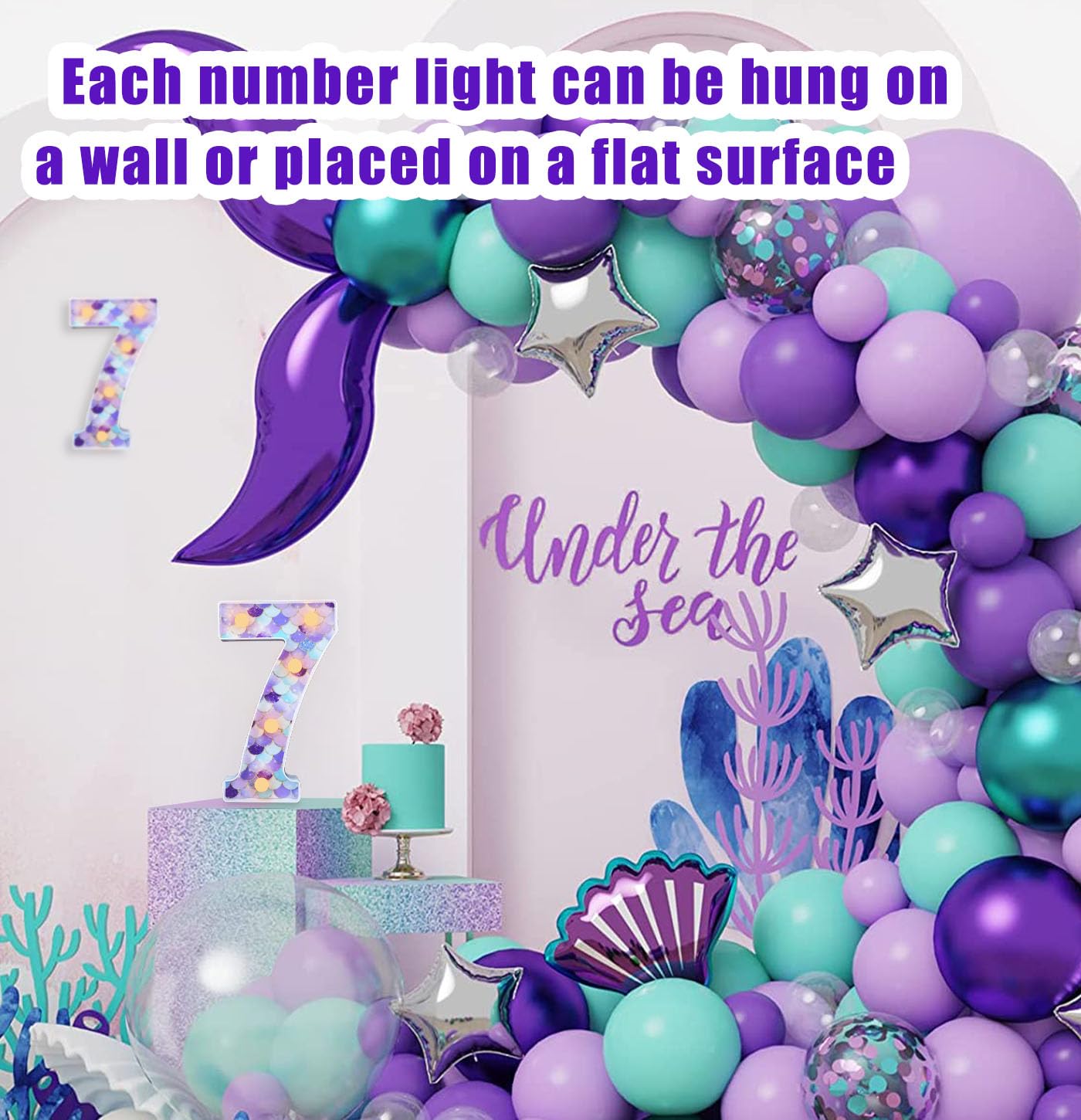 Munilail Mermaid Number 7 Light Up Sign - Led Digital Table Centerpiece For Birthday Party Decorations