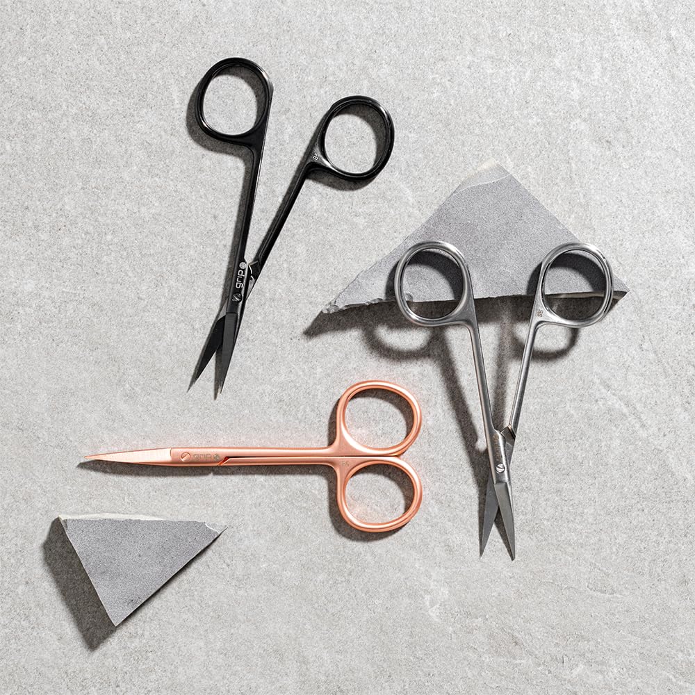 Grip Scissor Precision Matte Black MB5 - Stainless Steel Beauty Scissors for Brows, Facial Hair & Nail Trimming - Fine Tip for D