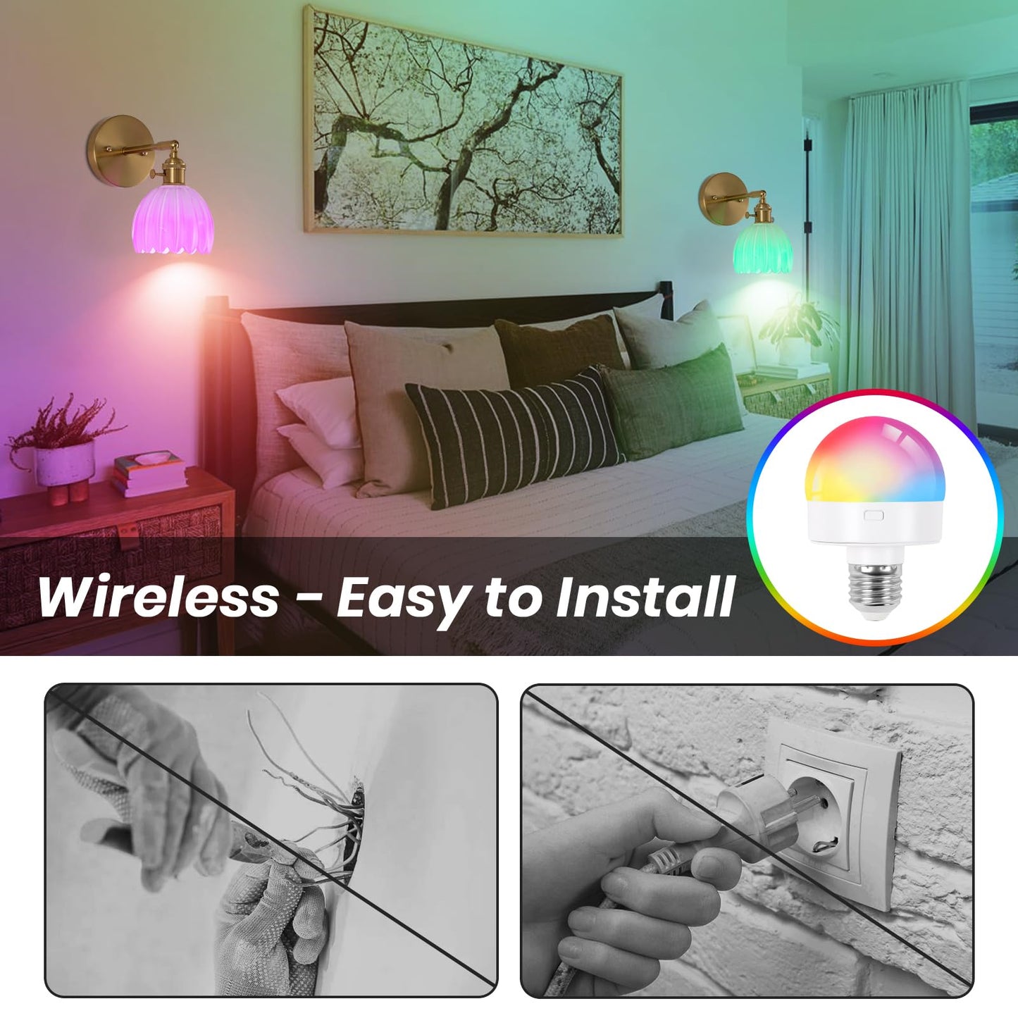 EIDEARAY Battery Operated Wall Sconce, Vintage Glass Tulip Lampshade, Rechargeable with Remote Control, Milky White, Model YLC-BRO3TB