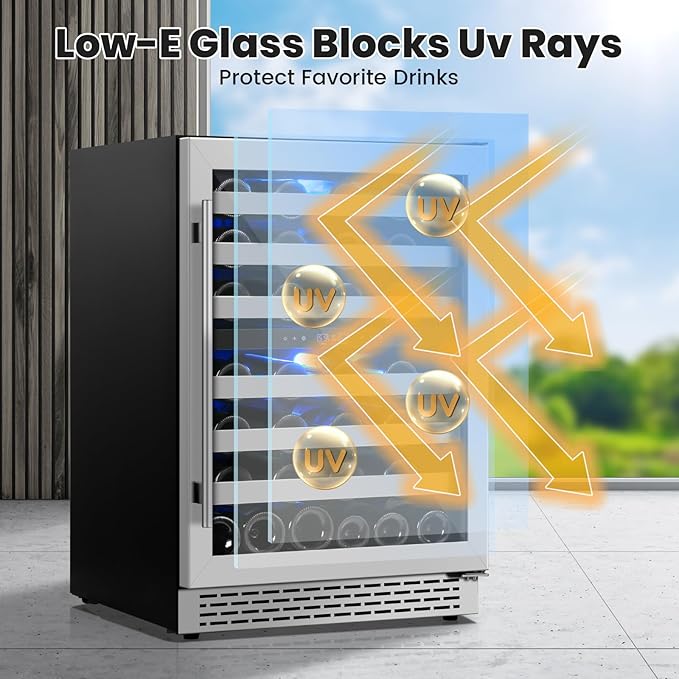 24 Inch Wine Cooler Refrigerator Under Counter,54 Bottle Dual Zone Wine Cooler,New Upgrade Built-in/Freestanding,Seamless Reversible Stainless Steel Door Wine Fridge for Home and Kitchen