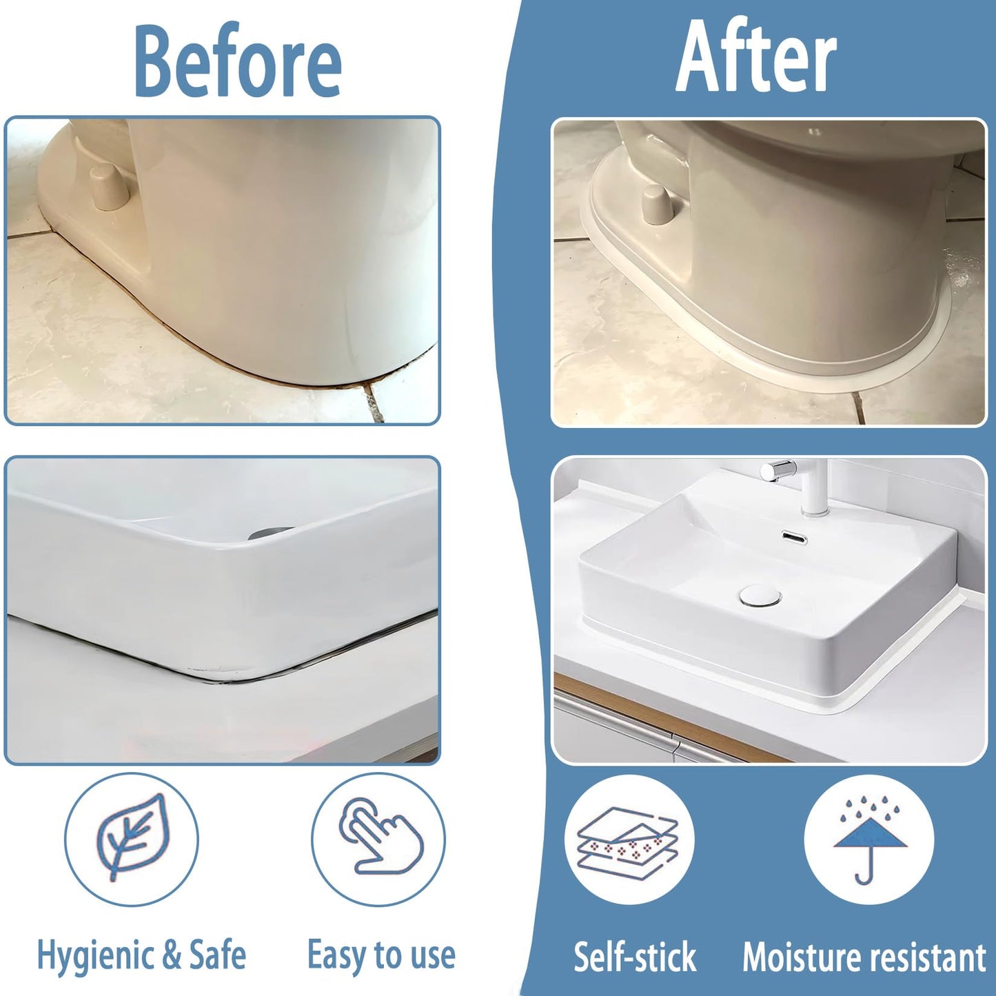 Caulk Tape Self Adhesive, 1 Rolls Waterproof Caulk Strip, Toilet Sealer Around Toilet Base, Traditional Caulking Replacement, Caulking Tape for Bathroom, Bathtub, Floor Wall Edge Protector (1)