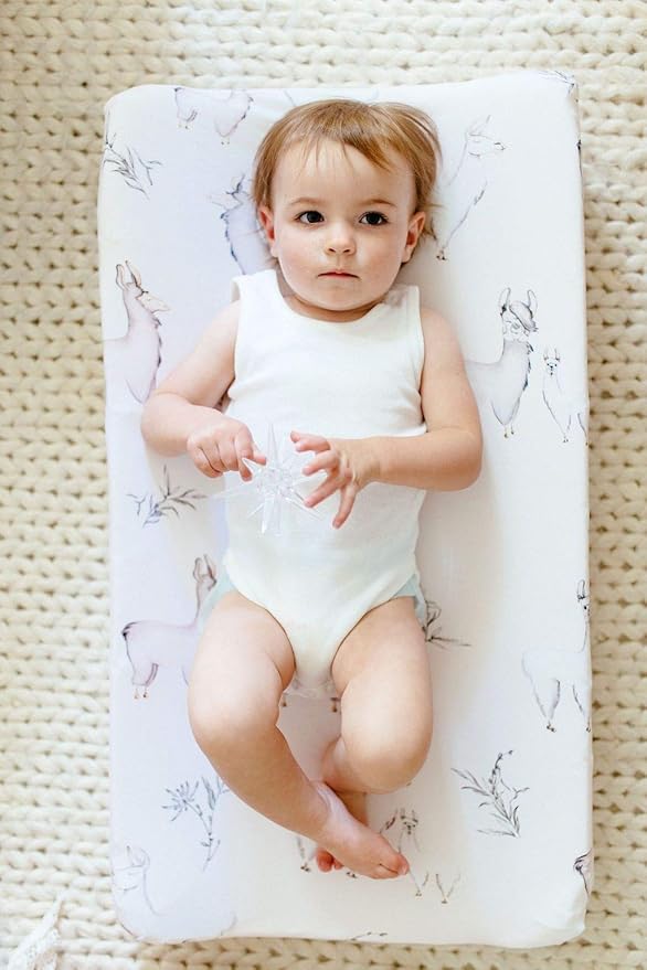 Oilo Changing Pad Cover, Breathable 100% Turkish Cotton Fitted Jersey, 300 Thread Count, Machine Washable, Fits Standard Changing Pads (32" x 16"), Girl, Boy, & Neutral Nursery Design, Llama