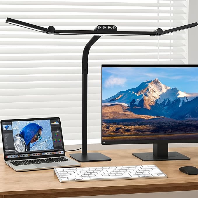 Galnolt LED Desk Lamp for Home Office with Base, 28.2" Adjustable Gooseneck Swing Arm Ultra Bright Desk Light, Dimmable Ar...