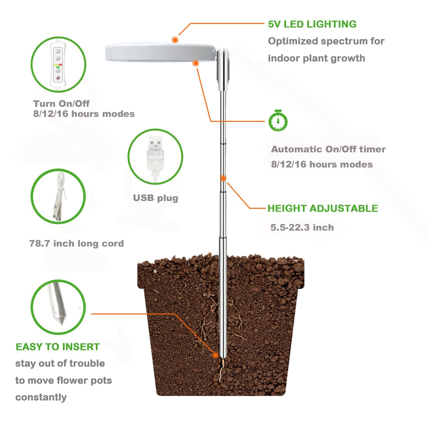 Yadoker LED Grow Light for Indoor Plants, Full Spectrum, 2 Pack, Adjustable Height, Warm White, Aluminum Material