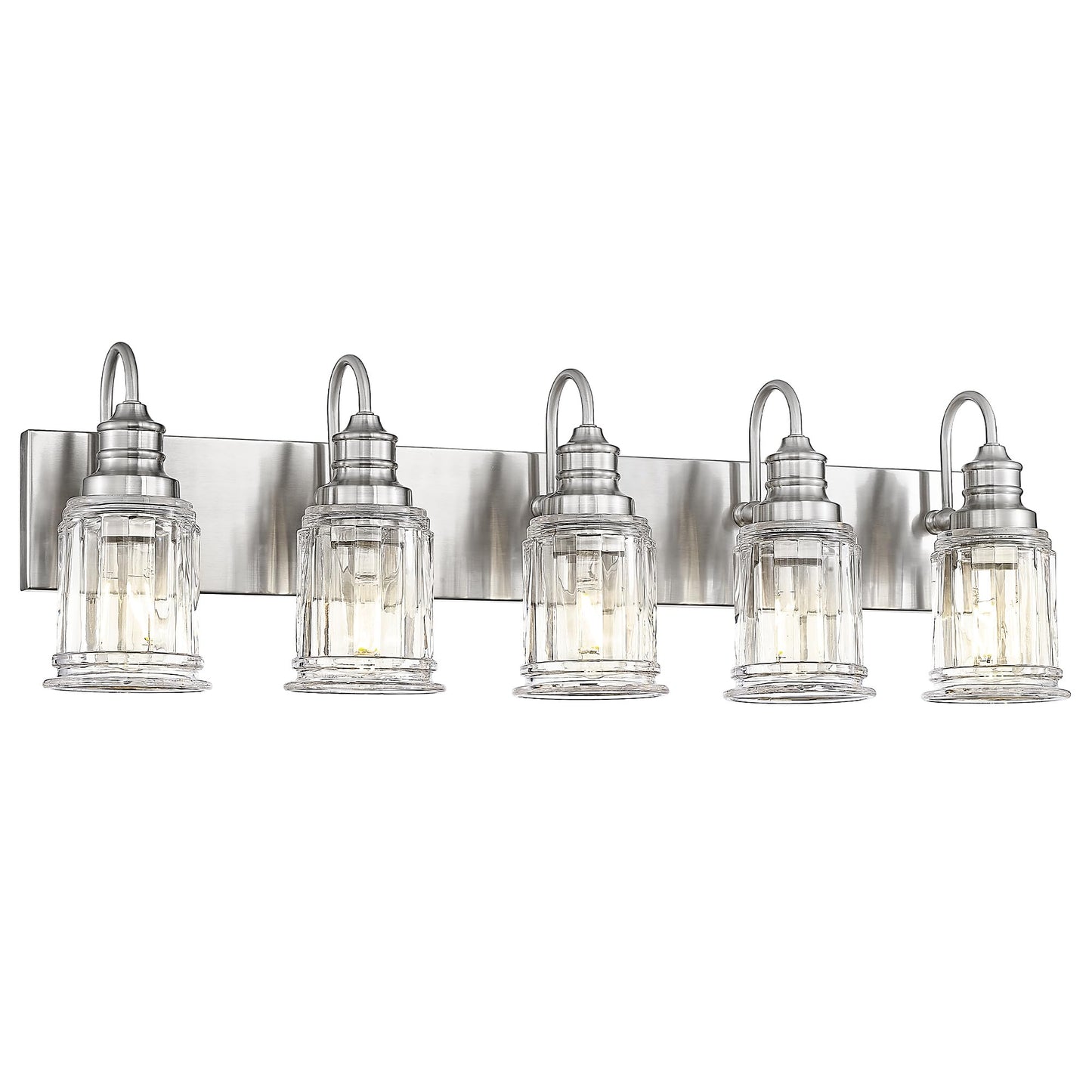 Bathroom Light Fixtures  Hwh 5-Light Vanity Light  Modern Brushed Nickel Wall Lighting Over Mirror  Bell-Shaped Striped Glass  5Hzg106B-5W Bn
