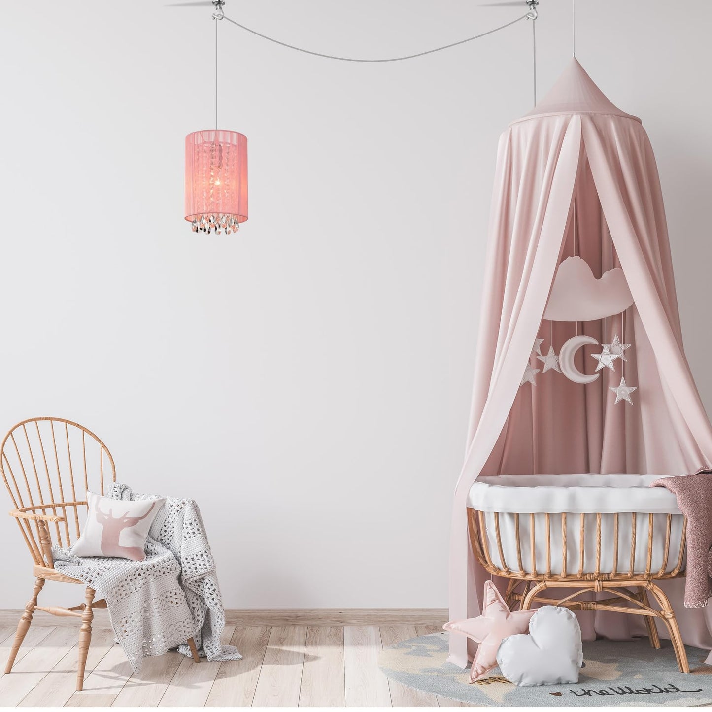 LaLuLa Hanging Lamp, 1-Light Pendant Light, Pink Cotton with Plug-in Cord, 7in Size, Model P17168PK-P