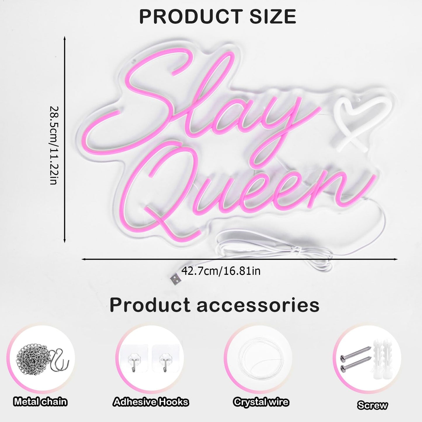 Slay Queen Neon Sign, Pink LED Light Up Signs for Wall Decor Dimmable Girls Neon Sign for Bedroom Dorm Aesthetic Preppy Room Decor Y2k Birthday Party Gifts for Girls