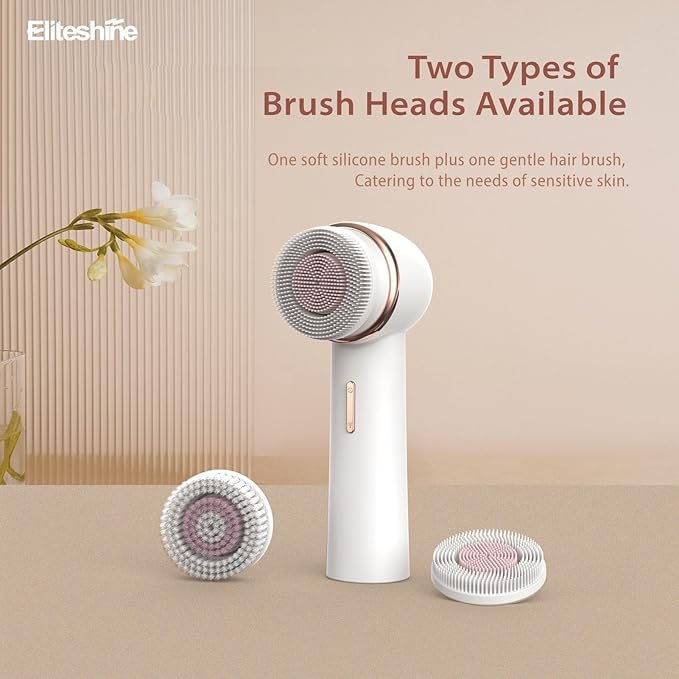 Electric Facial Cleansing Brush with Silicone and Bristle Brushheads,Rechargeable,Face Cleansing Brush, Face Scrubber Against Exfoliator,Face Wash Machine Brush, Relief for Face Skin Issues