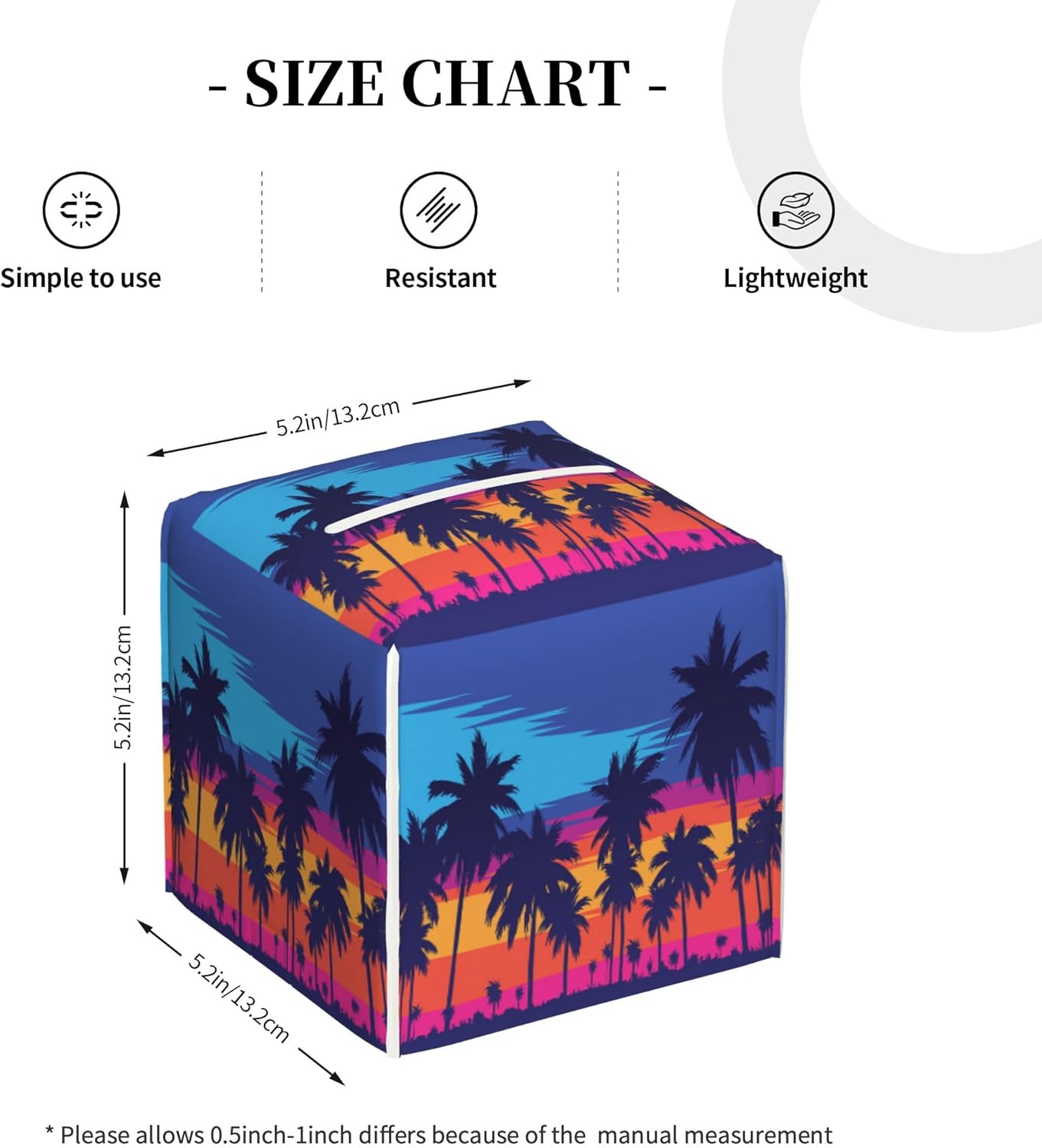 Leather Tissue Box Holder Palm Trees at Sunset Tissue Box Cover Square Waterproof Tissue Holder Organizer Modern Napkin Holder for Bedroom Dresser Night Stand Office Desk