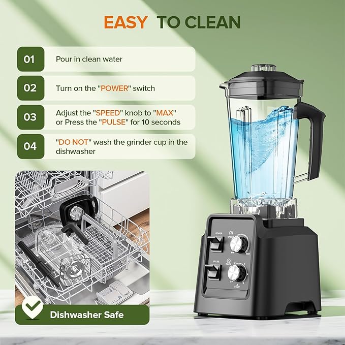 Blender for Smoothies - Blenders for Kitchen with 68Oz. Pitcher & 20Oz. Grinder, Smoothie Blender for Ice Crushing, Frozen Fruit, 28000 RPM, Black