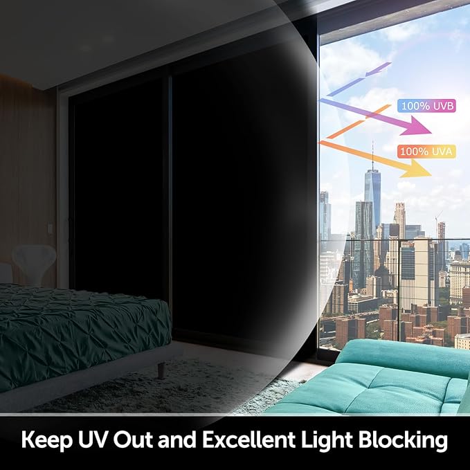 HIDBEA Mirror Blackout Window Film,100% Light Blocking Room Darkening Window Privacy Film,Mirror Glass Window Film Heat Control, Removable Window Cover Tint for Day Sleep (Mirror Black,17.5in x 6.5ft)