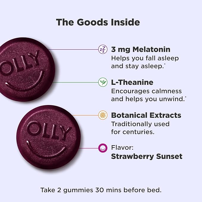 OLLY Extra Strength 1000mcg Vitamin B12 Daily Energy Gummies, 60 Count 3mg Melatonin Sleep Gummies, 60 Count Bundle