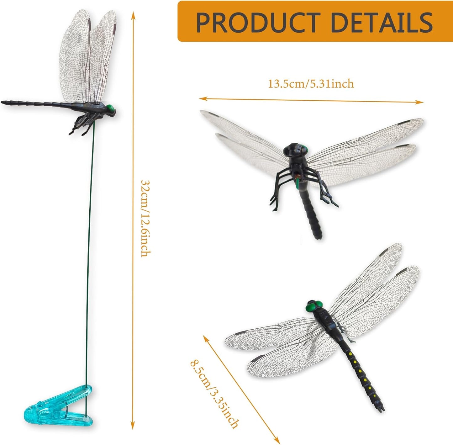 Dragonfly Clips Black Dragon Fly Hat Clip Artificial Realistic 3D Dragonflies Garden Stakes Decor for Indoor Outdoor (10 Pcs)