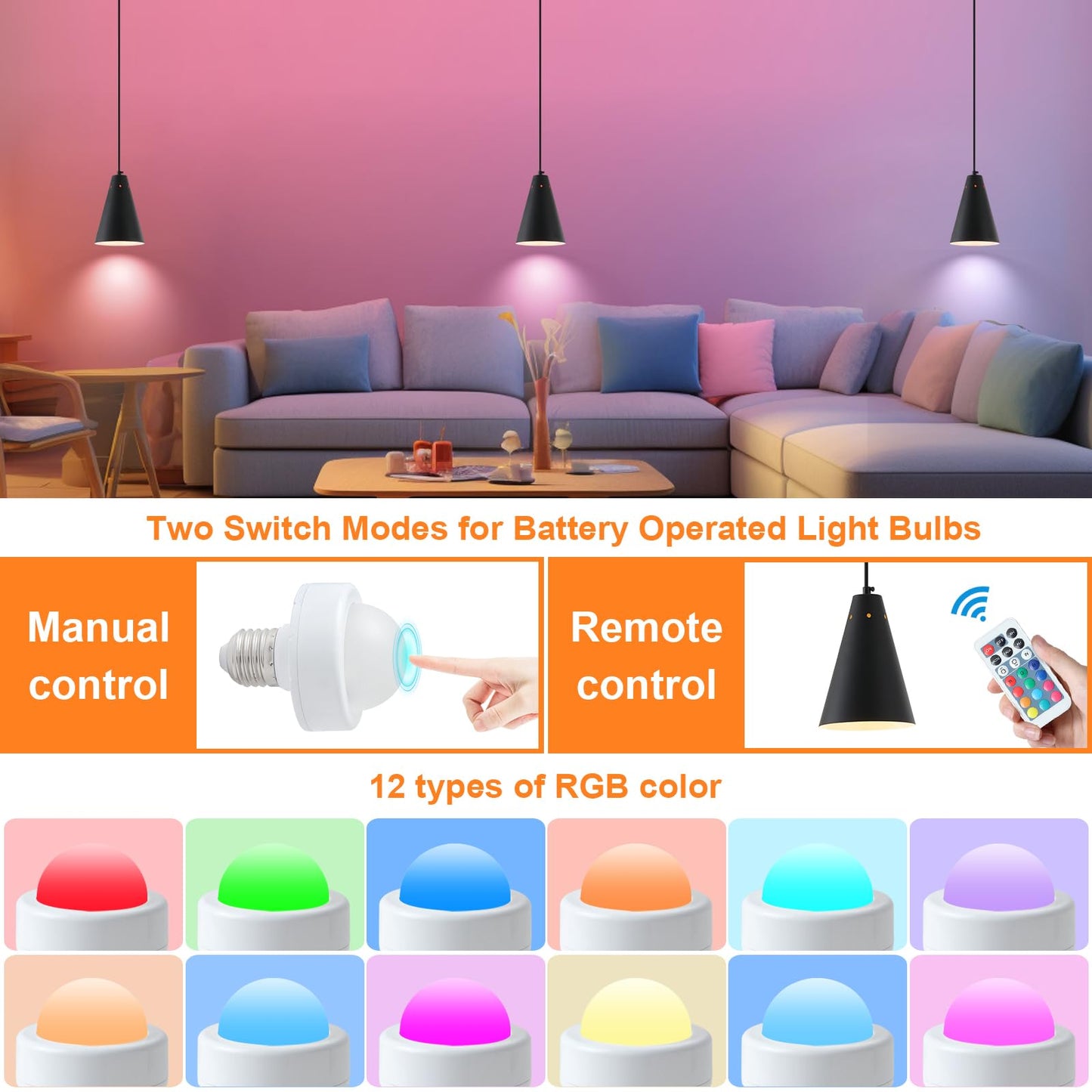 Dijiahua Black Battery Operated Pendant Light 3 Pack With Remote Control Wireless Rechargeable Mini Chandeliers With Metal Shade  Modern Dimmable 12 Grb Color Temperatures Cord Hanging Lighting