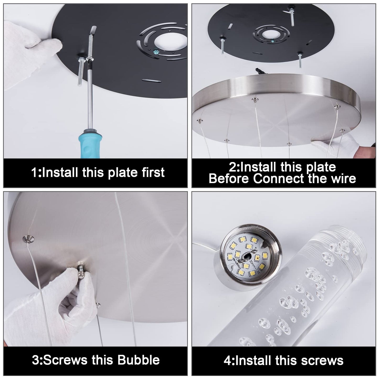 Votag Modern Chandeliers For High Ceilings  Brushed Nickel Foyer Pendant Lighting With Preminum Bubbles  Pendant Lights Kitchen 6-Lights Dimmmable For Foyer Dining Room  Kitchen Island Bars