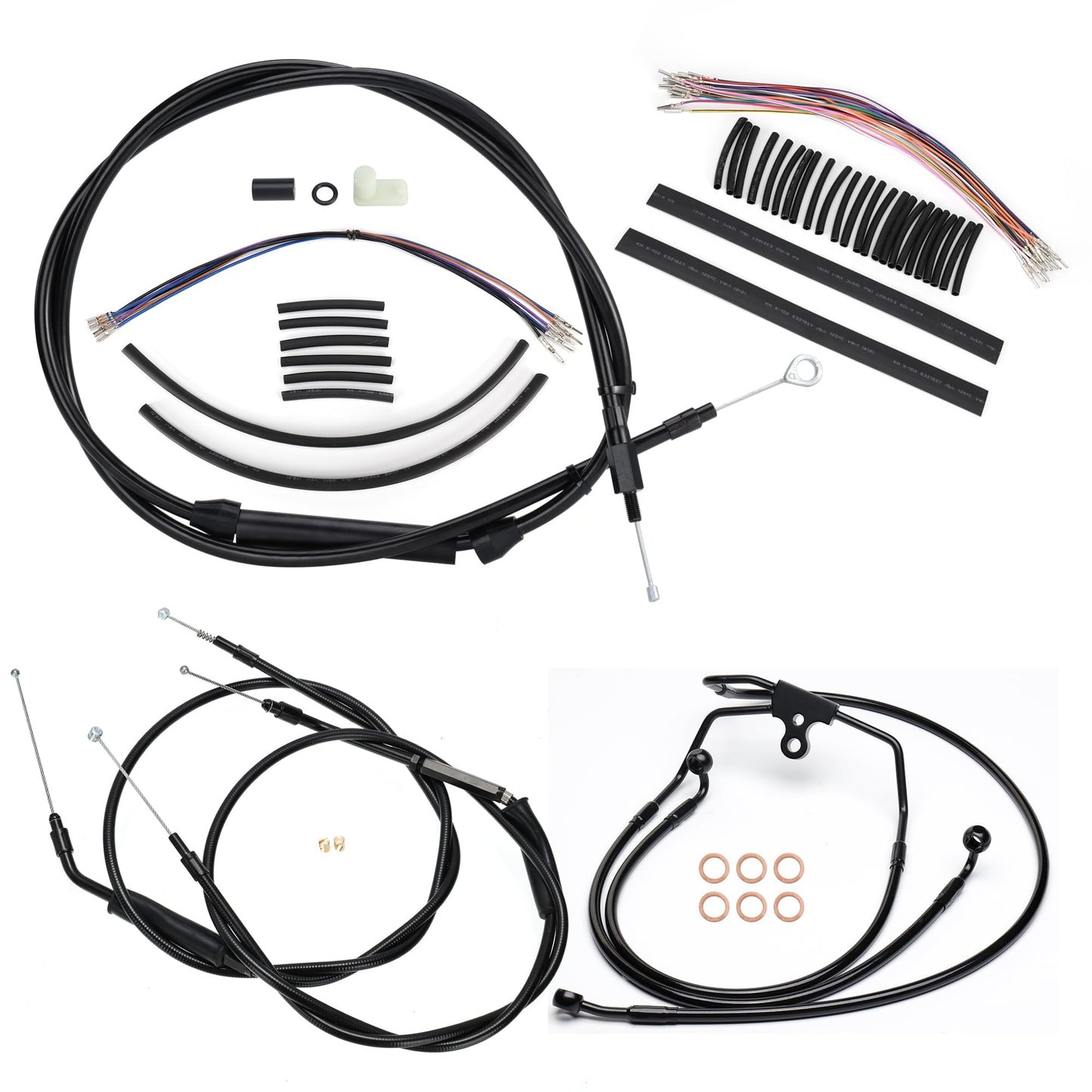 Tigersgate 2000-2006 Touring No Abs 14  Ape Hangers Cables Kit Extended Clutch Cable & Throttle & Idle Cables & Brake Line & Can