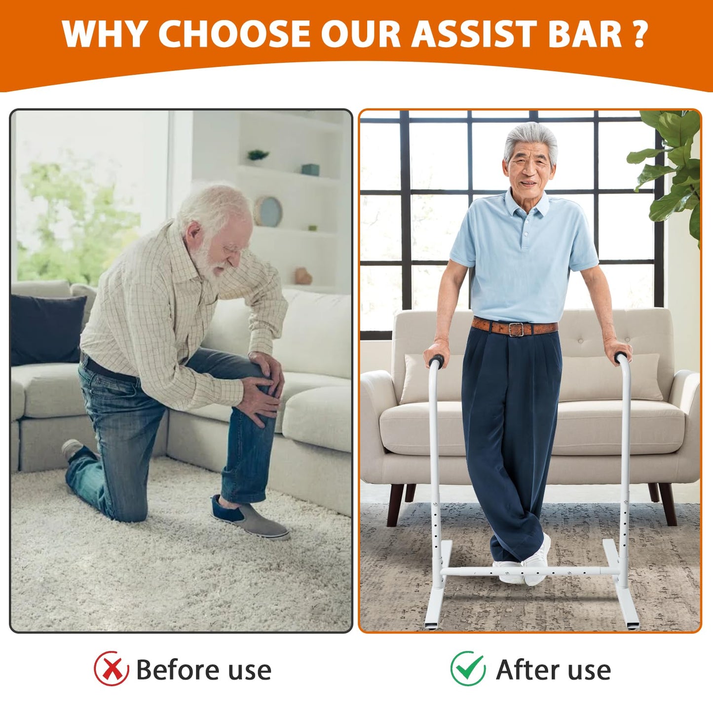 HomiShare Heavy-Duty Adjustable Stand Assist Aid for Elderly - 500 lbs Capacity, Portable Sit-to-Stand Lift Assist for Couch, Chair & Bed - Non-Slip Covers, Easy Assembly, White